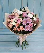 Букет цветов из:  Хризантемы, Розы и Альстромерии в Ягодное